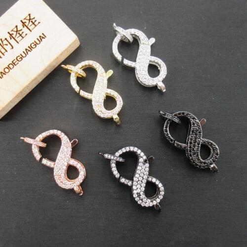 APDGG 15x32mm Gold plated Cubic Zircon CZ Micro Pave "8" shape lobster Clasp Pendant Necklace Bracelet Jewelry Making DIY