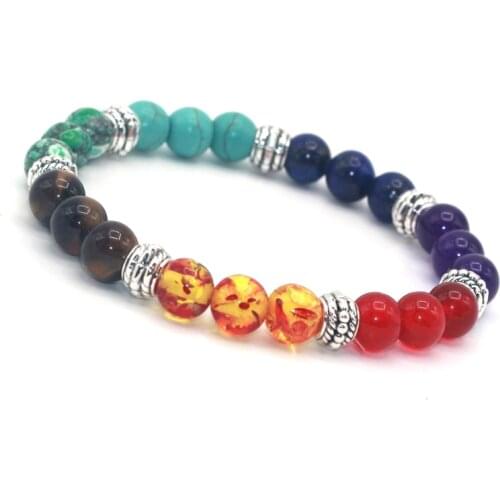 New Mens Womens 7 Chakra Bracelets Bangle Colors Mixed Healing Natural Stone colorful Beads Chakra Pray Mala Bracelet Jewelry