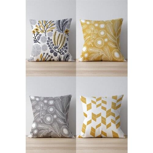 Double Side Printed Flower Motif Pattern 4'Lü Suede Pillow Decorate Case Good Quality Stylish Home Garden Room Kitchen Gift Convenient Decorative Modern