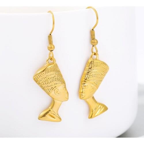 Egyptian Queen Nefertiti Stud Earrings For Women Girls Gold Color Stainless Steel Earring Punk African Jewelry Ethnic Gift