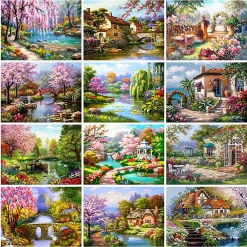 EverShine Diamond Painting Spring Cross Stitch Diamond Mosaic Cherry Tree Bead Embroidery Landscape Needlework Rhinestones Art