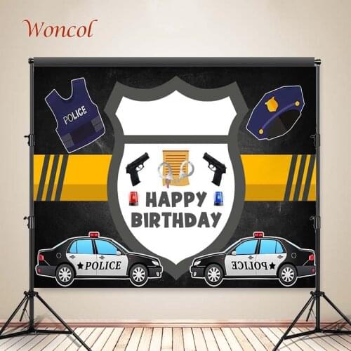 Woncol Police Photography Backgrounds Child Birthday Photo Backdrops Body Armor Pistol Handcuffs Car Decor Banners Photo Studio