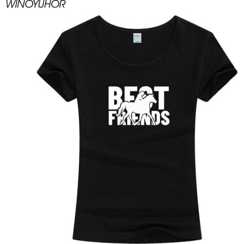 Best Friends Letter Printed T Shirts Woman Summer Style Short Sleeve Cotton Tshirt Riding Horse T-Shirts Female Tee Tops