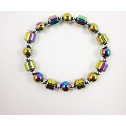 Hematite Beaded Rainbow color Round Beads Strand Bracelet for Women Birthday Gift HB1053-2