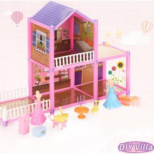 Girls Pretend Play Toys DIY 3D Family Doll House Dolls Villa Accessories Toy Set Handmade Furnitures 2-layer Model Building Kits