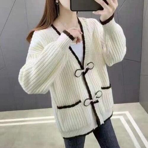 WEIHAOBANG 2021 Autumn Winter New Knitted Cardigan Womens Loose V-neck Single Breasted Long Sleeved Sweater Coat Thickened Top