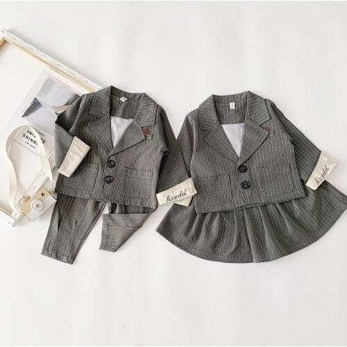 Girls Clothing Suits Jacket+ Skirt School Uniform Brother Sister Family Matching Clothes Twins Clothing Boys Two Pieces Clothing
