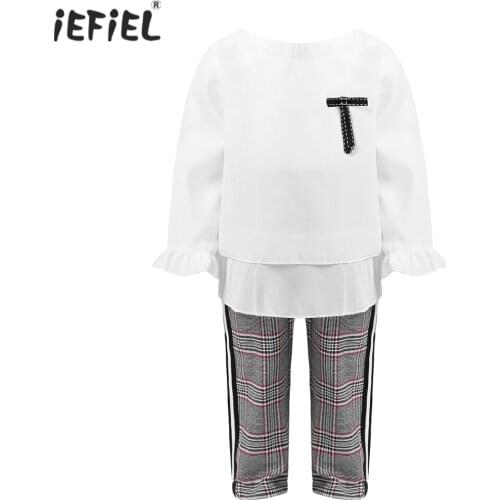 Kids Clothes Sets Bebe Kids Girls 2021 Spring Casual Clothing Set Korean Baby Girls Outfit Fashion Ruffle Hem Tops Plaid Pants