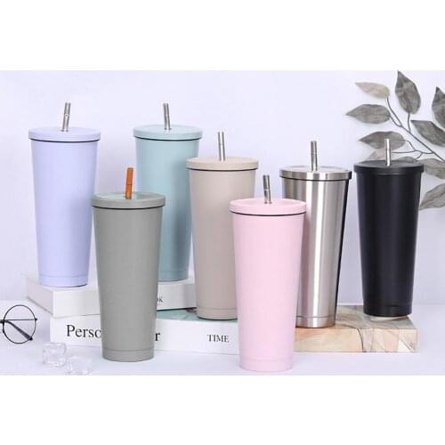 750ML Stainless Steel Insulated Mug With Lid And Straw Coffee Mug Drink Travel Cup Vacuum Flask Metal Cup Tumbler Beer Tea Cup