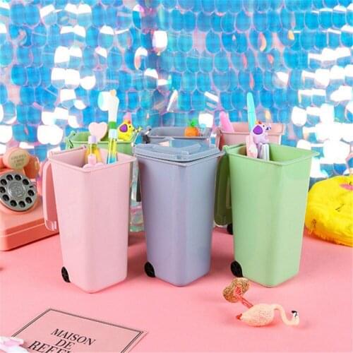 Hot Creative Mini Fillet Dustbin Shape Pen Holder Plastic Paper Baskets Tube Barrels for Child Office Accessories Prullenbak