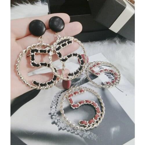 Mimiyagu big crircle letter five earring for women leather jewelry