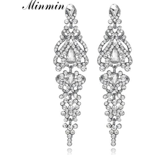 Minmin Silver Color Crystal Long Drop Earrings for Women Elegant Vase Shape Wedding Bridal Earrings Fashion Jewelry 2019 EH291