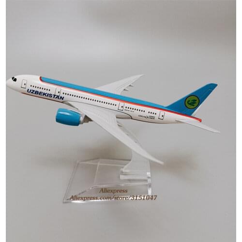 Alloy Metal Air UZBEKISTAN Airlines Boeing 787 B787 Airplane Model UZBEKISTAN Airways Plane Model Stand Aircraft Kids Gifts 16cm
