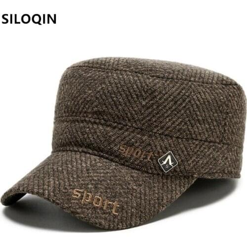 SILOQIN Men Flat Caps Winter Warm Cap Navy Military Hats Snapback Cap Adjustable Size Mens Casual Sports Thermal Earmuffs Hat