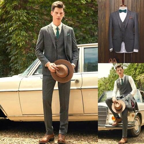 Mens Blazers Wool Blend Groom Tuxedos Two-Button Groomsmen Custom Made Best Man Suit Handsome 3 Pieces Suits (Jacket+Vest+Pants)
