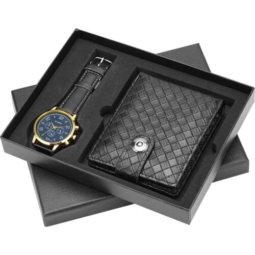 Top Brand Luxury Mens Watch Quartz Wristwatches Wallet Gift Set for Boyfriend Business Fashion Mens Watches Best Birthday Gift