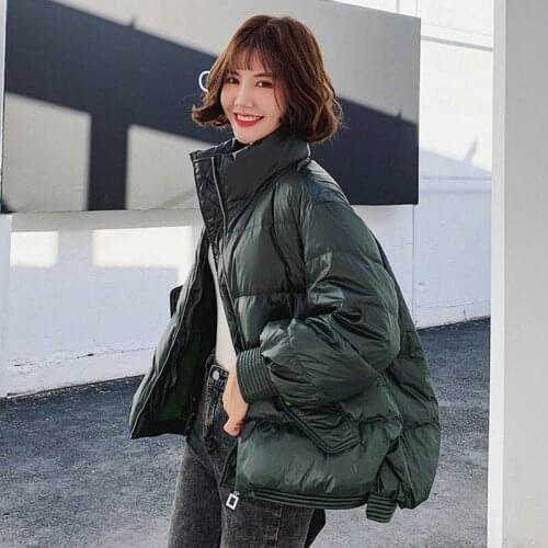QingWen Korean Fashion Winter Loose Thick White Duck Down Jacket Women Solid color Short Coat Large Size Stand-up Collar Parkas