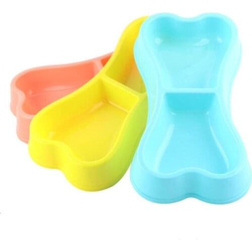 3 Colors Dogs Food Water Plastic Double Bowls Simple Cats Puppy Feeder Drinking Dish Solid Color Feeding Supplies Pet Products