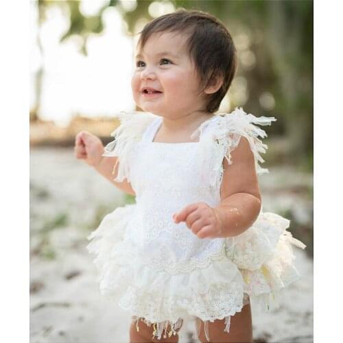 Baby Girls White Lace Ruffles Bodysuits 2021 Summer Sleeveless Square Neck Tutu Bodysuit Dress Toddler Baby Clothes Outfits