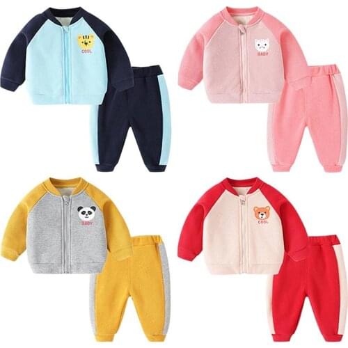 Plus Velvet Padded Suit Children 0-4 Years To Keep Warm Autumn Spring Outfit Girl OuterWear Jacket Trousers Baby Boy Clothes Set
