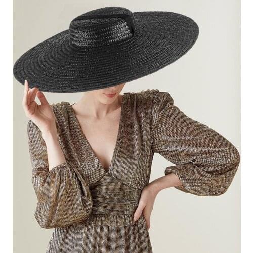 Large Wide Brim Flat Top Sun Straw Hat Fashionable Summer With Long Ribbon Hats For Women Holiday Vintage Beach Visor Cap Retro