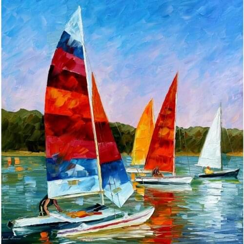 Modern art landscape catamaran palette knife oil painting High quality Hand painted home decor
