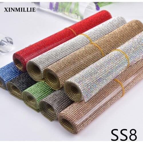 Big Promotion SS8 2.5mm Full Crystal Rhinestone Trim Diamond Mesh Hot Fix Self Adhesive Roll Strass Applique Banding Car Sticker