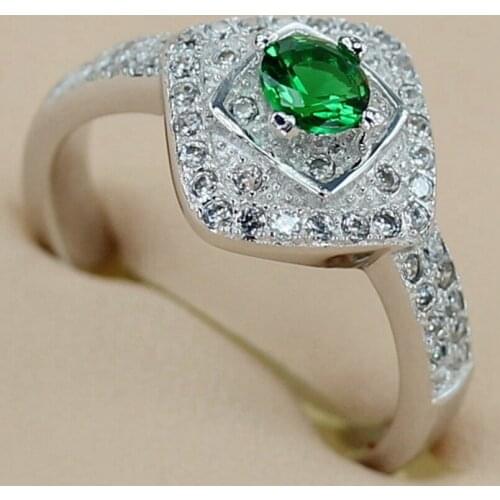 SHUNXUNZE Shinning European Jewelry For Women Wedding Party Birthday Peridot Cubic Zirconia Rhodium Plated R3115 size 6 7 8 9