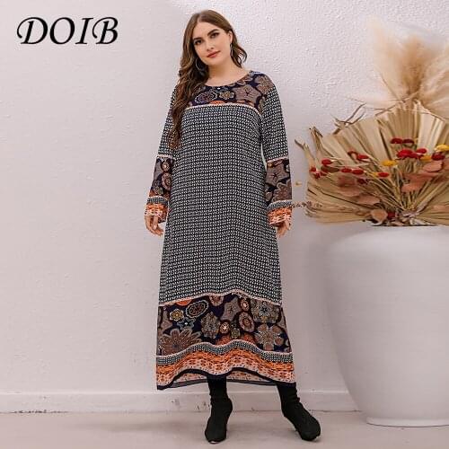 DOIB Women Plus Size Dress Print V Neck Oversize Desses Large Size Female Dress 2021 Summer Sashes Sleeveless Dress