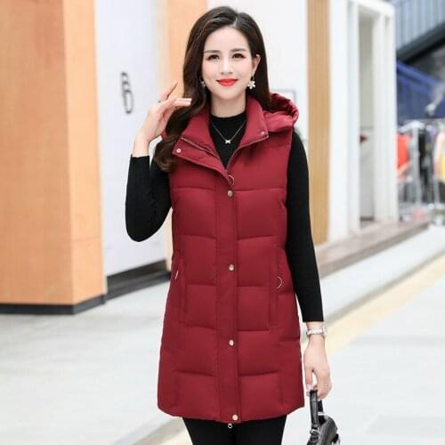 Detachable Cap Cotton Jacket Vest To Keep Warm Wear Womens Mid-Length And Large Size Waistcoat Womens Vest Autumn And Winter