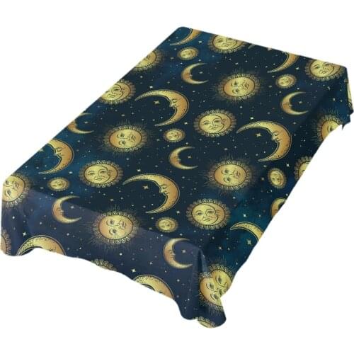 Gold Moon Sun & Star Night Sky Boho Table Cloth Cover for Dining Kitchen Parties
