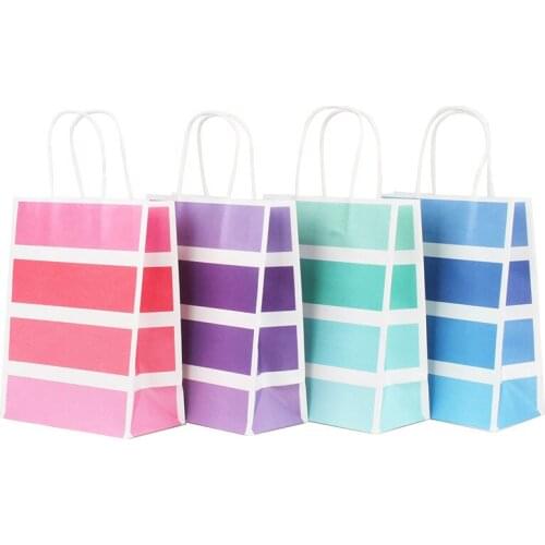 10Pcs/Lot Gradient Color Small Gift Bags with Handles 16x8x22cm Paper Shopping Bag for Boutique High Quality Party Favor Bags