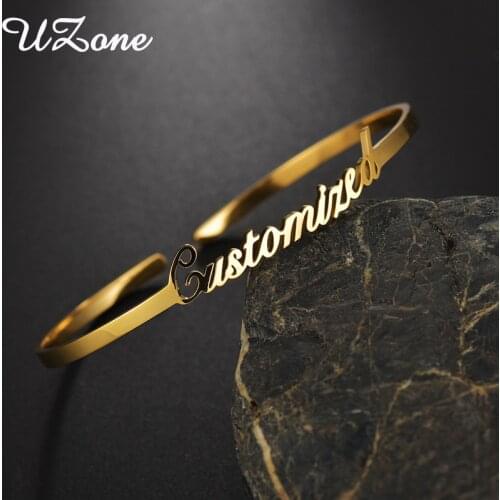 3mm Name Bracelets Bangles Bangle Personalized Name Bangle Stainless Steel Adjustable Nameplate Kids Bangle Bijoux Femme