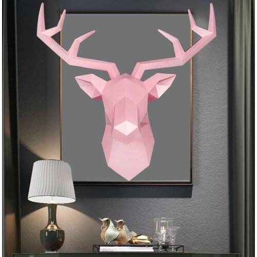 3D Deer Head Statue Decor Abstract Sculpture Home Decoration Accessories 50x49x20cm Living Room Wall Big Elk Statues Decorations