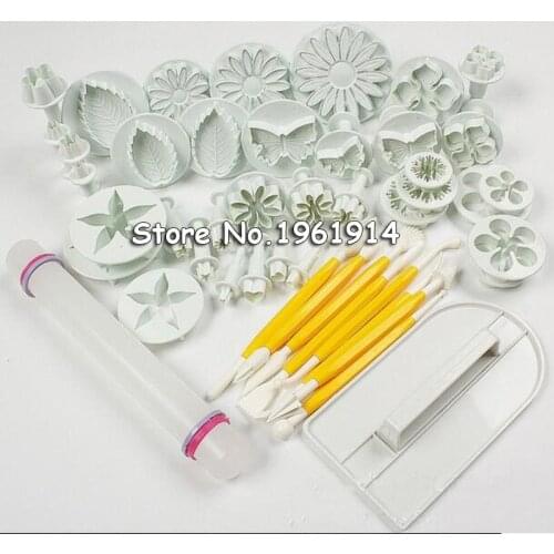 46PCS/Set Fondant Cake Decorating Tools Set Plastic Plunger Cutter Cookies Full Set Mold Cake Smoother Polisher Tool