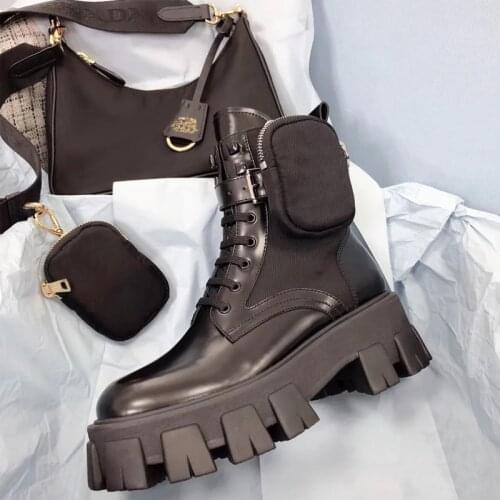 MONMOIRA Brand Design Platform Motorcycle Boots Women Round Toe Black Punk Martin Boots Lace up Belt Pocket Botas Mujer 43 Size