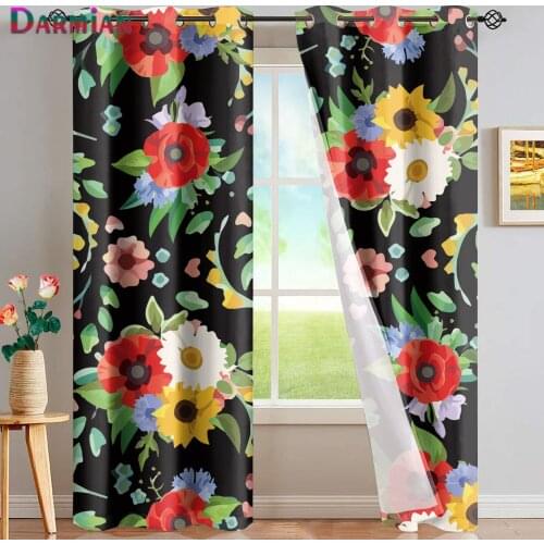 DARMIAN 2021 Blackout Window Curtain Bedroom Home Decor Vintage Flower Printing Black Insulation and Full Light Blocking Drapes