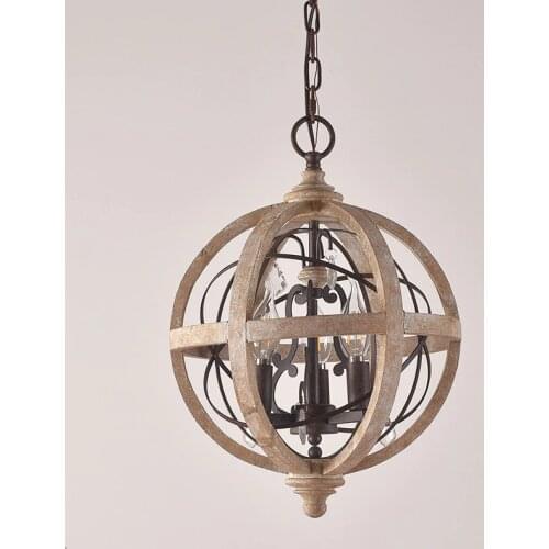 Globe Wood Chandelier Bedroom Living Room Hanging Lights Antique Round Sphere Wooden Chandelier for Master Bedroom Foyer Kitchen