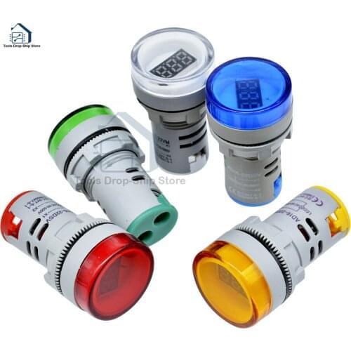 DIY Mini Digital Voltmeter 22mm Round AC 60-500V Volt Voltage Tester Meter Monitor Power LED Indicator Pilot Lamp Light Display