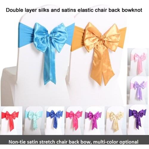 Double Layer Silks And Satins Elastic Chair Back Bowknot Chair Cover Bow Decoration