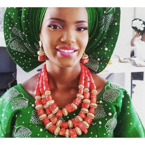 Fantastic Nigerian Wedding Coral Beads Jewelry Set Original Coral Bead Necklace Set Traditional Wedding African Jewelry CNR335