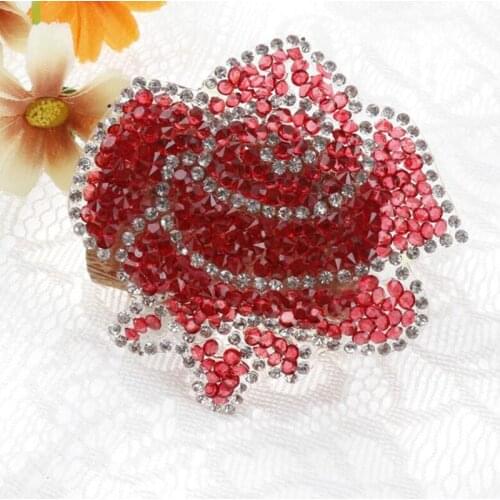 Flower motifs hot melt adhesive applique rhinestone patch rose and leaf toppe decoration patches