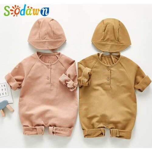 Sodawn Baby One-Piece Suit Autumn Solid Color Loose Crawling Clothes Baby Rompers Toddler Long-Sleeve Jumpsuit