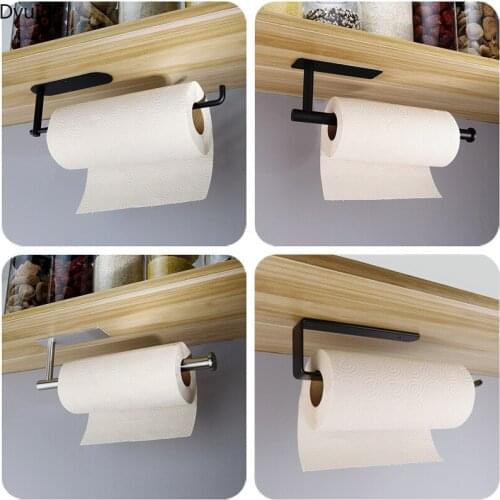 Square round black non-perforated stainless steel kitchen paper towel rack cabinet paper towel rack kitchen roll paper holder