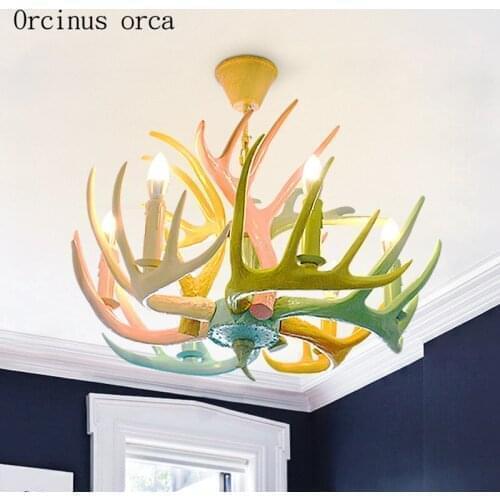 American coloured antler chandelier living room bedroom Nordic modern creative personality LED branch Chandelier free shipping