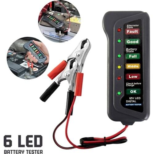 Mini 12V Vehicle Motorcycle Cary Batterys Tester 6 LED Lights Display Auto Cary Diagnostic Tol Cary Batterys Alternator for Cars