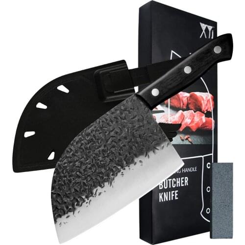 XYJ 7 Inch Full Tang Butcher Knife Set Non-stick Blade Stainless Steel Chef Cleaver Knives With Plastic Sheath And Whetstone