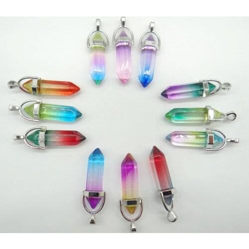 Natural stone Titanium Crystal pillar Quartz Crystal lapis Turquoises pendants for diy Jewelry making necklace Accessories10PCS