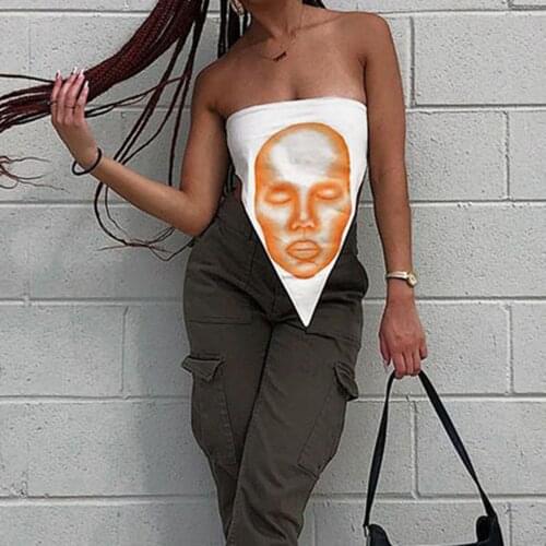 2021 New Arrival Women Fashion Sexy Vest Off-The-Shoulder Face Print Top-Ladies Women Fashion Sleeveless Party Shopping Tops