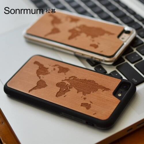World map New Brand Thin Luxury Bamboo Matural real Wood Phone Case For Iphone X 6 S 7 8 Plus Cover Wooden